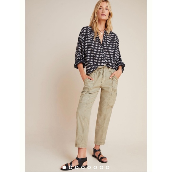 Anthropologie Angela Cropped Cargo Pants Size 27 Moss Cotton and Tencel Utility - Picture 2 of 14